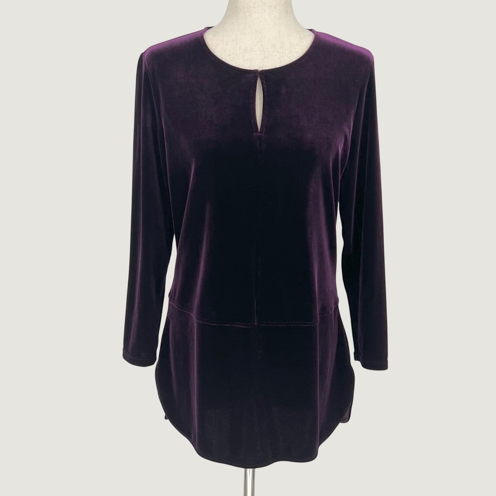 Lauren Ralph Lauren Womens Velvet Keyhole Long Sleeve Tunic Top Size M Purple
